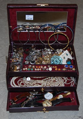 Lot 276A - A burgundy coloured faux leather jewellery box...