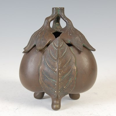 Lot 278 - A Japanese bronze eggplant koro and cover,...
