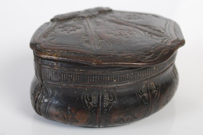 Lot 268 - A pressed leather cartouche-shaped snuff box
