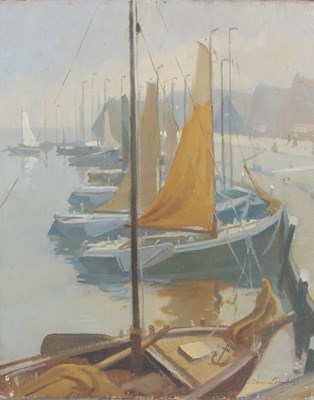 Lot 712 - B. Leemkez (20th century) Harbour scene at...