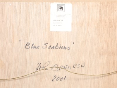 Lot 380 - AR John Brown RSW (b.1945) Blue Scabious oil...