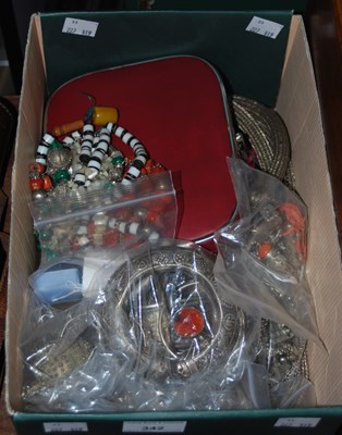 Lot 342 - A box of assorted Eastern style white metal...