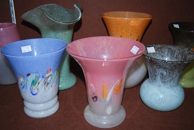 Lot 9 - A Monart thistle-shaped vase mottled purple...