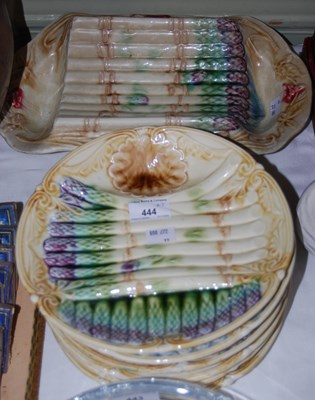 Lot 444 - Six French Majolica asparagus plates, together...