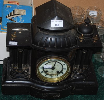 Lot 466 - A slate marble clock with Roman numeral dial...