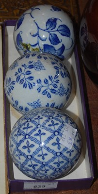 Lot 525 - Three blue and white ceramic floral decorated...