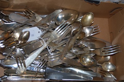 Lot 537 - A box of EPNS and other mixed metal flatware.