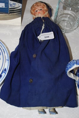 Lot 546 - A vintage childs wax head doll in traditional...
