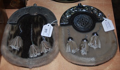 Lot 572 - Two EP mounted sporrans, makers initials 'MM',...