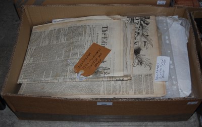 Lot 596 - A box of assorted vintage newspapers, 18th...