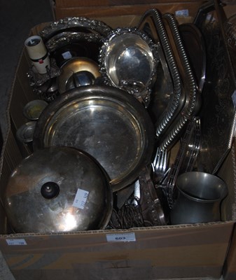 Lot 603 - A box of EP and mixed metalware.