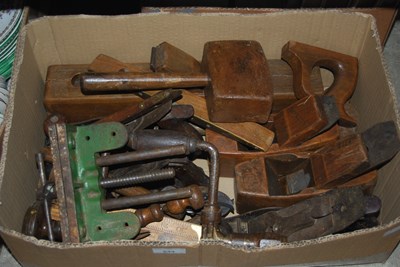 Lot 644 - A box of assorted vintage tools to include a...