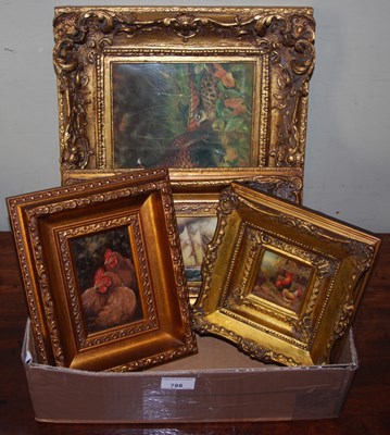 Lot 788 - James Wright, oil on board of two hens in a...