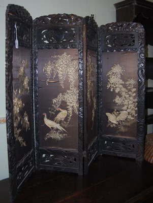 Lot 802 - A Japanese silkwork four-division table screen,...