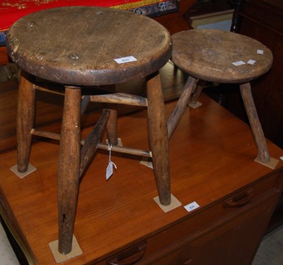 Lot 835 - A vintage oak milking stool, together with a...