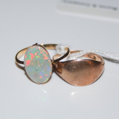 Lot 98 - A 9ct gold signet ring and a yellow metal and...