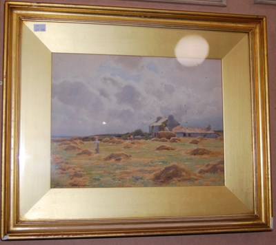 Lot 734 - George Cockram RI (1861-1950) 
Haymaking at...