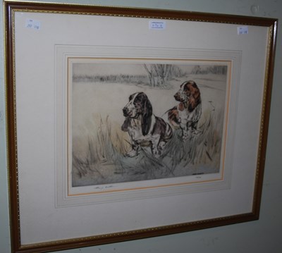 Lot 694B - Henry Wilkinson Bassett Hounds etching, signed...