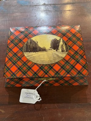 Lot 511 - A Tartanware shaped rectangular hinged box and...