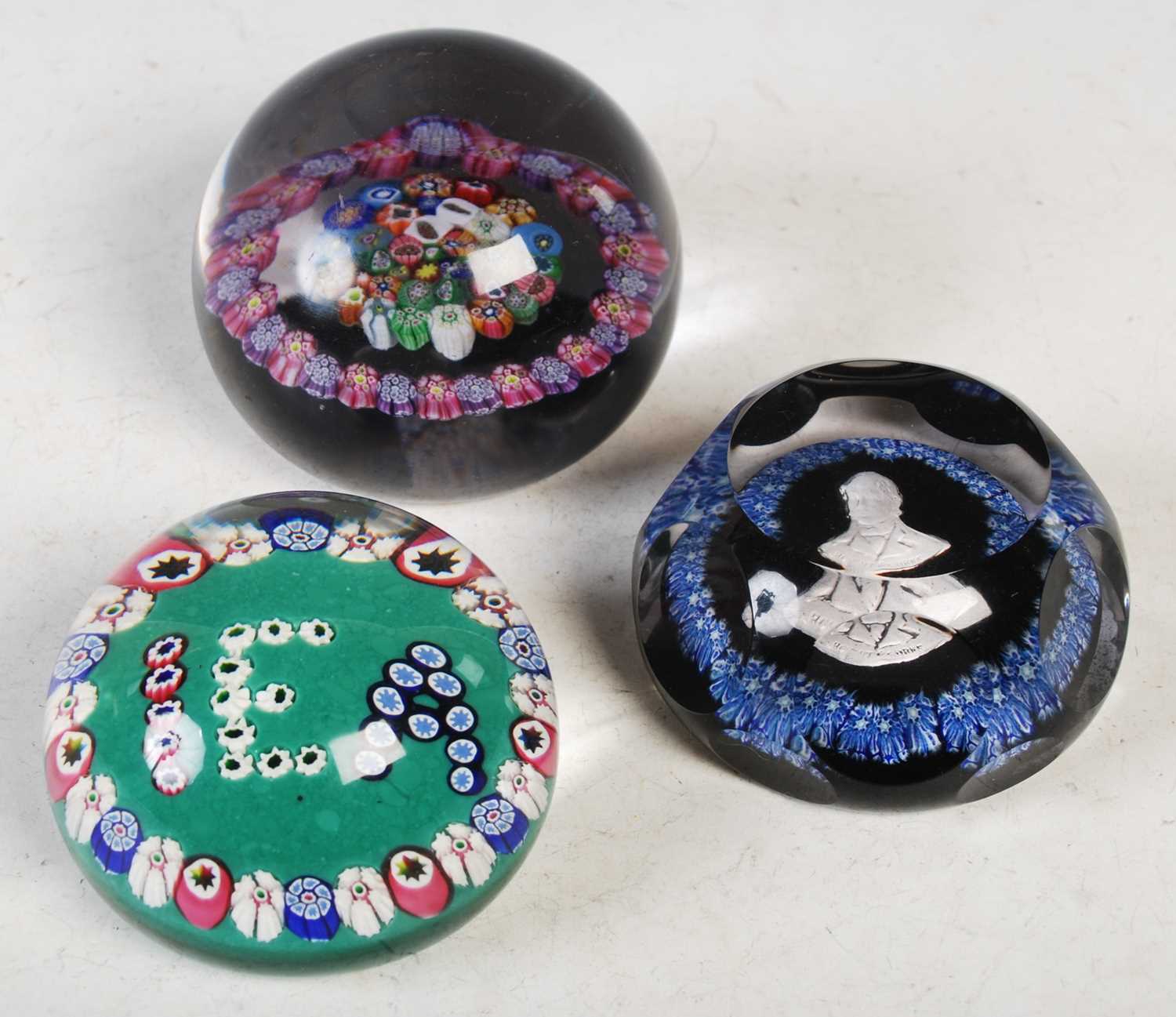Lot 10 - A Scottish green ground millefiori glass...