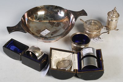 Lot 175 - A Birmingham silver three piece cruet set,...