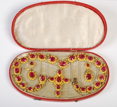 Lot 34 - A 19th century suite of yellow metal and pink...