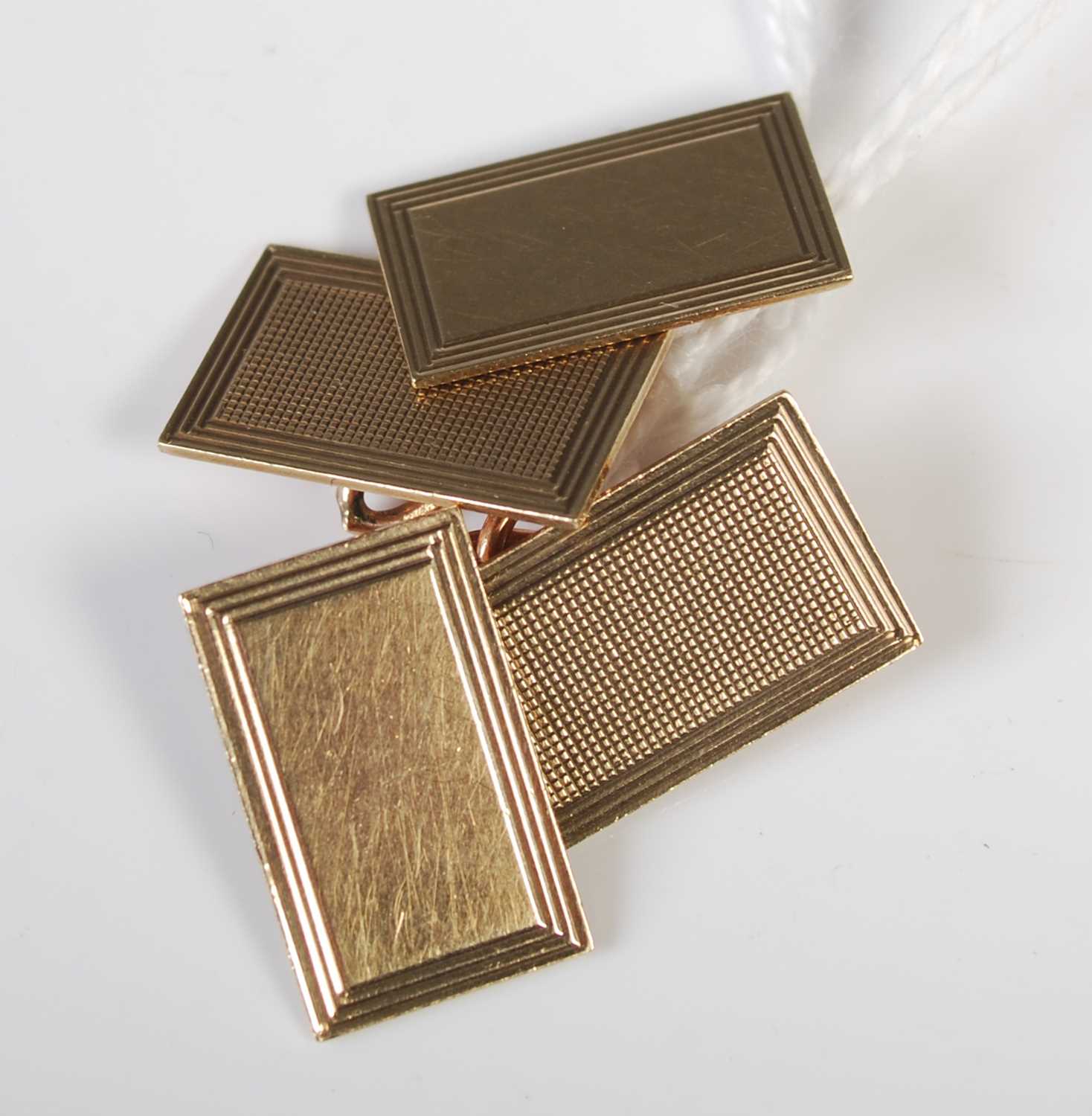 Lot 48 - A pair of vintage 9ct gold rectangular...