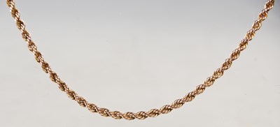 Lot 52 - A yellow metal rope twist necklace, stamped...