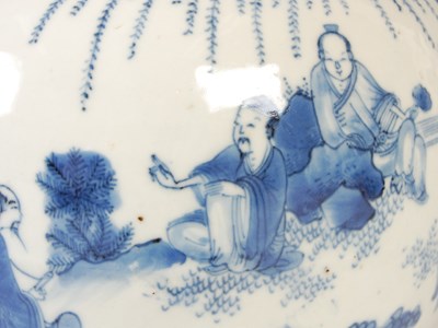 Lot 573 - A Chinese porcelain blue and white bottle vase,...