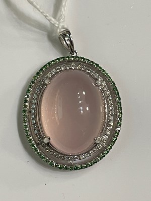 Lot 66 - A white metal, rose quartz, tsavorite and...