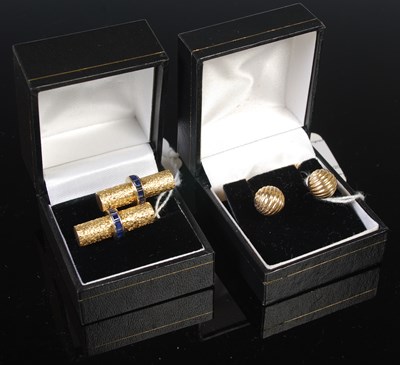 Lot 79 - A pair of yellow metal cufflinks, stamped '14K'...