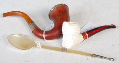 Lot 82 - A Birmingham silver mounted pipe, a carved...