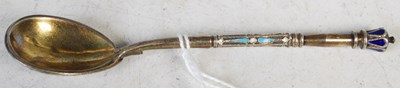 Lot 134 - A Russian silver and enamel coffee spoon,...