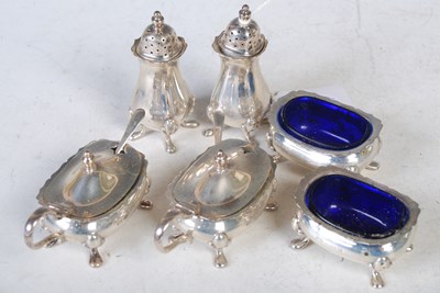 Lot 155 - A Birmingham silver six-piece cruet set...