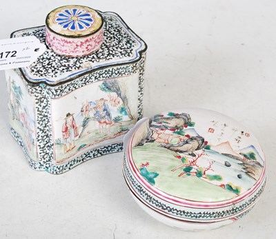 Lot 172 - A Chinese Canton enamel tea caddy and cover,...