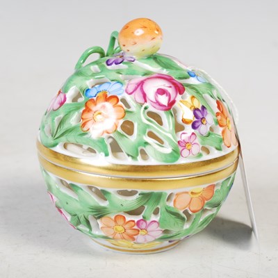 Lot 219 - A Herend porcelain circular pierced box and...