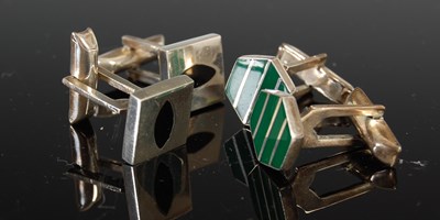 Lot 451G - Two pairs of Mexican silver and enamel cuff...
