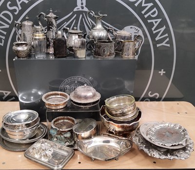 Lot 657 - Two boxes of silver-plated ware to include a...