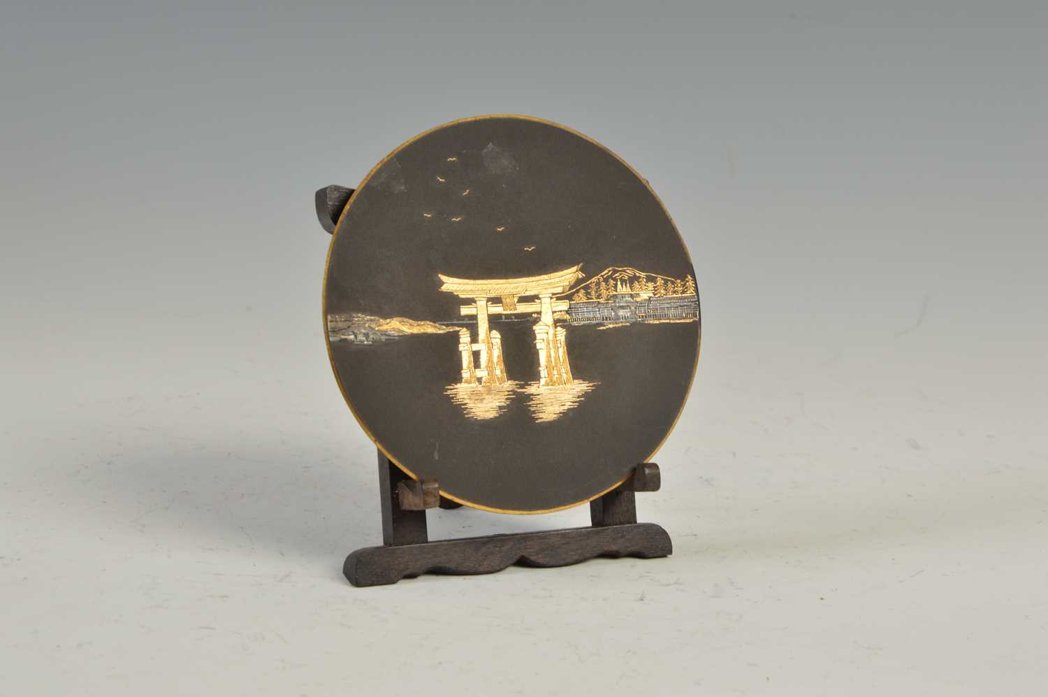 Lot 619 - A Japanese iron damascene dish, Komai, Kyoto,...