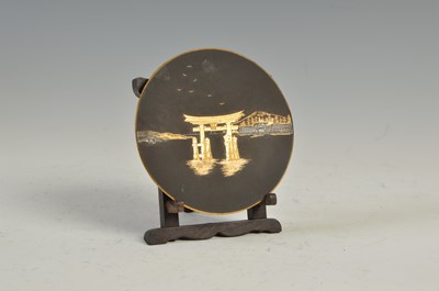 Lot 619E - A Japanese iron damascene dish, Komai, Kyoto,...