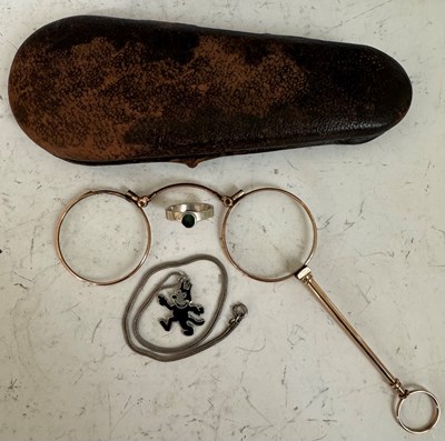 Lot 93 - A cased set of yellow metal lorgnettes, the...
