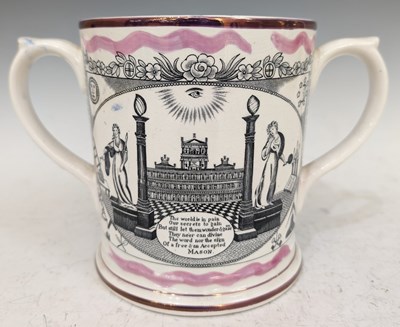 Lot 1 - A 19th century two handled Masonic frog mug...