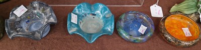 Lot 20 - Two Monart pin dishes, one mottled black,...