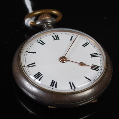 Lot 56 - A vintage gun-metal open faced pocketwatch,...