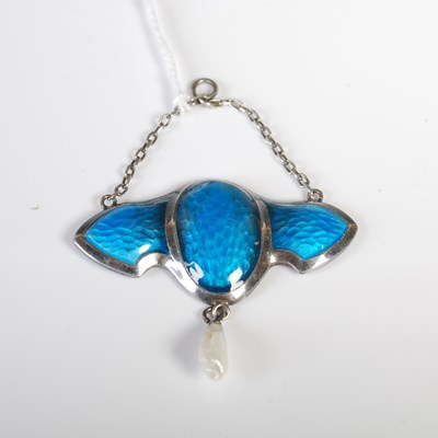 Lot 59 - An Arts and Crafts white metal and blue enamel...